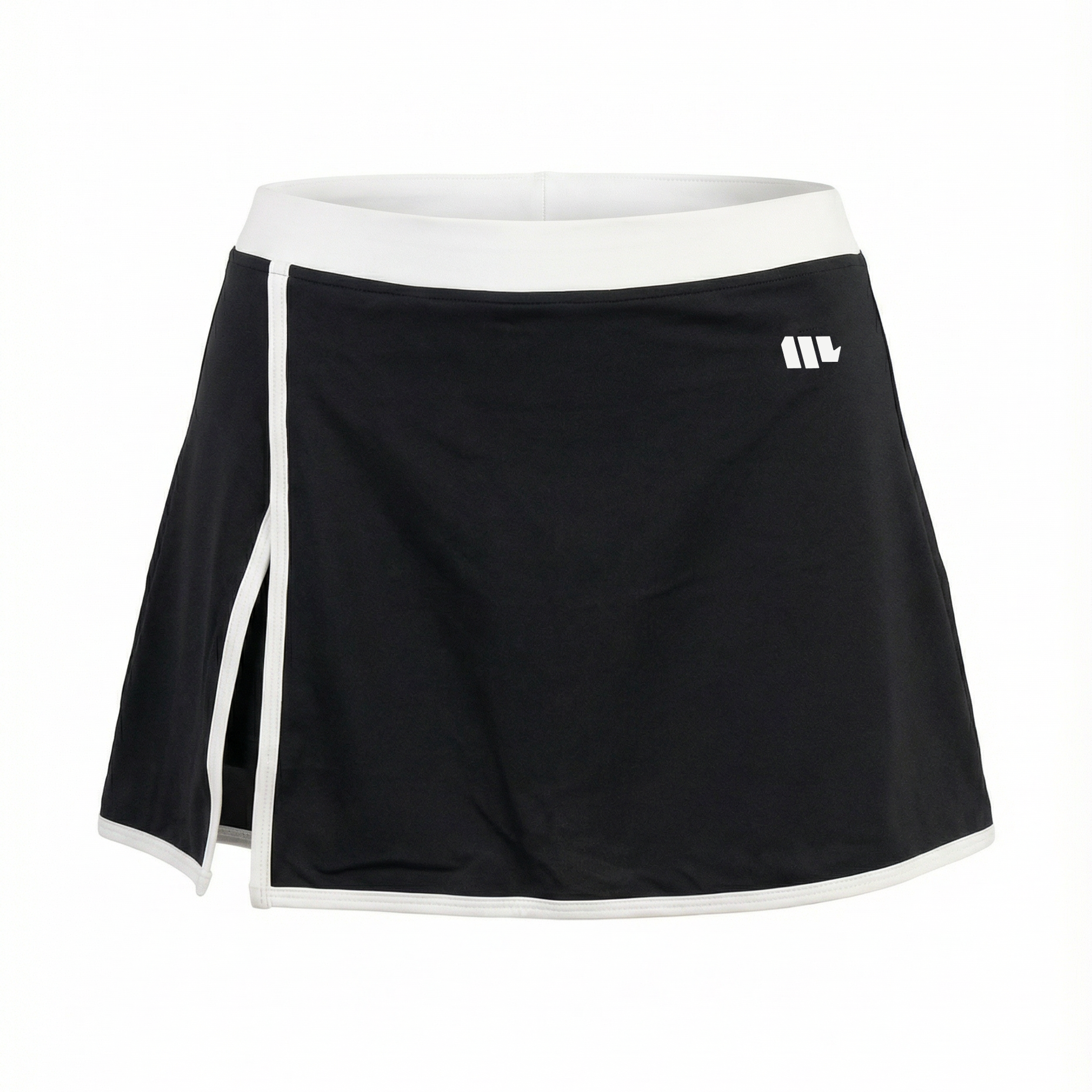 Black skirt with white trim on a white background